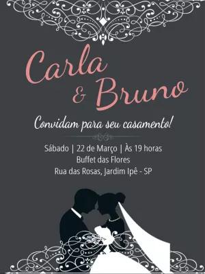 Convite de Casamento com Silhueta e Renda para Editar Online