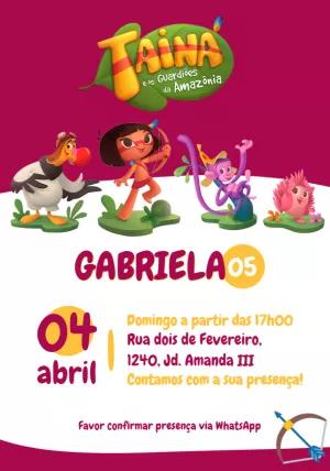 Convite de Aniversário Tainá e os Guardiões da Amazônia para Editar