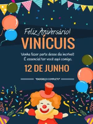 Convite de Aniversário Circo com Palhaço para Editar Online