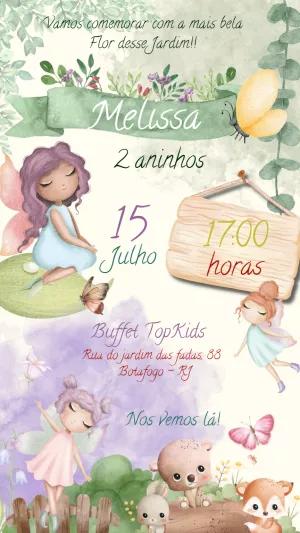 Convite Aniversário Jardim das Fadas Editável Online