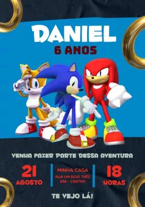 Convite de Aniversário Sonic com Personagens para Editar Online