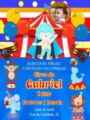 Convite Aniversário Circo com Palhacinho e Foto para Editar