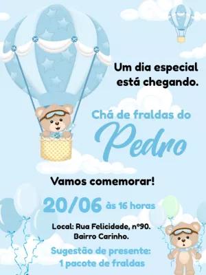 Convite Chá de Bebê Ursinho Baloeiro para Editar Online