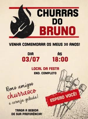 Convite Aniversário Churrasco Editável para Enviar Online
