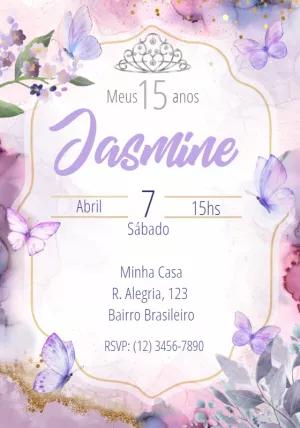 Convite de 15 Anos Borboletas Lilás para Editar Online