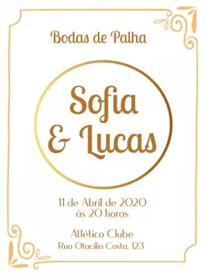 Convite Bodas de Palha Elegante Dourado para Editar Online