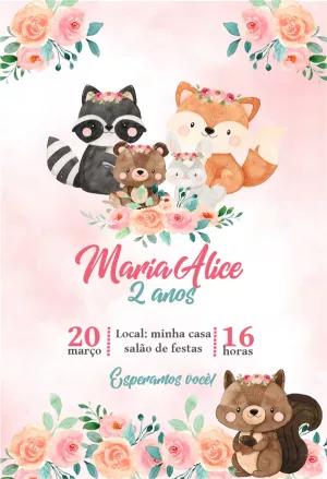 Convite Aniversário Bosque Encantado com Animais para Editar