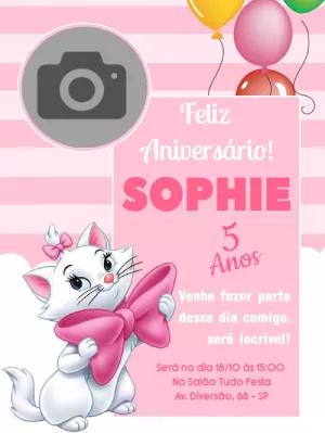 Convite Aniversário Gata Marie com Foto para Editar Online