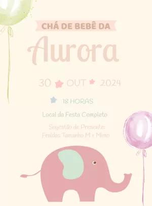 Convite Chá de Bebê Elefantinha Rosa para Editar Online
