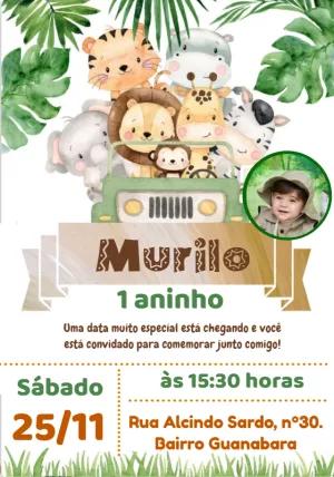Convite Aniversário Safari com Foto para Editar Online