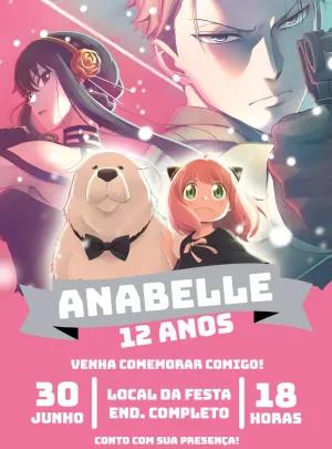 Convite de Aniversário Spy x Family com Personagens para Editar