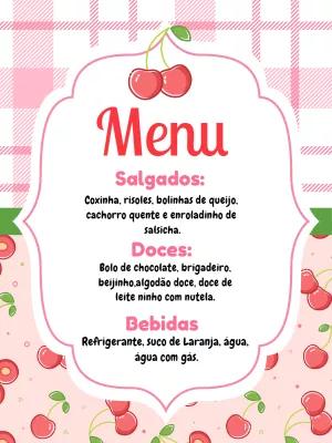 Menu de Aniversário Cerejinha para Editar Online