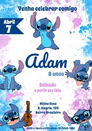 Convite de Aniversário do Stitch para Editar e Personalizar