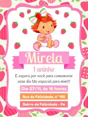 Convite de Aniversário Moranguinho Baby para Editar Online