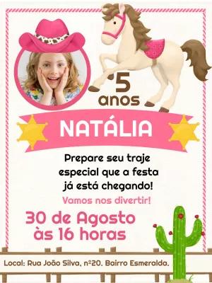 Convite Aniversário Cowgirl Boiadeira com Foto para Editar