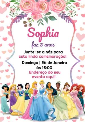 Convite Aniversário Princesas da Disney para Editar Online