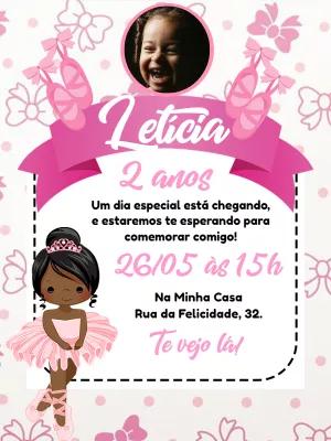 Convite Aniversário Bailarina Morena com Foto para Editar