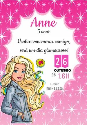 Convite de Aniversário Barbie Glamour para Editar Online