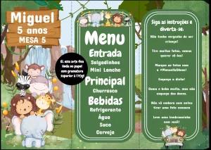 Menu de Aniversário Safari com Animais Fofos para Editar Online