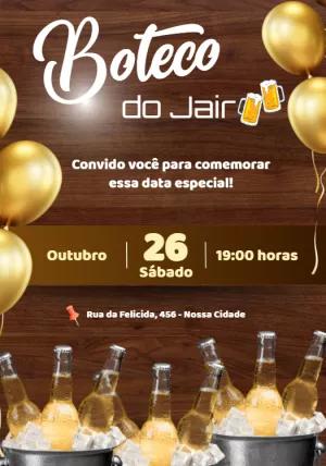 Convite de Aniversário Boteco com Cerveja para Editar Online