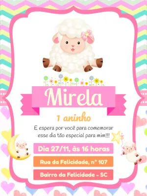 Convite de Aniversário Ovelhinha Rosa para Editar Online