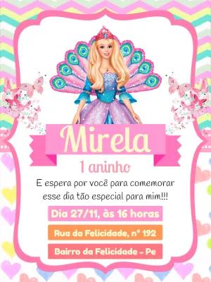 Convite Aniversário Barbie Princesa Pavão para Editar Online