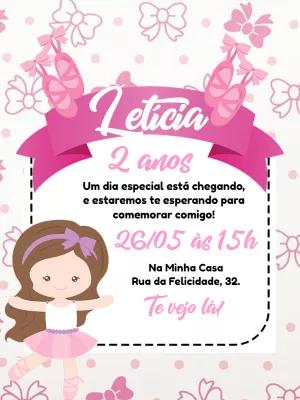 Convite Aniversário Bailarina Delicado para Editar Online