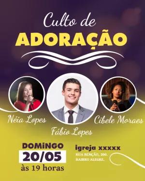 Flyer para Culto de Adoração com Fotos para Editar Online