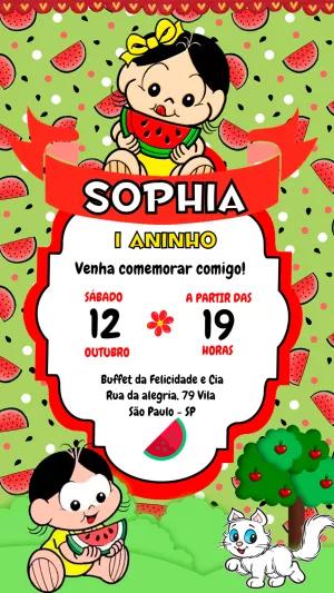 Convite de Aniversário Magali Baby Melancia para Editar Online