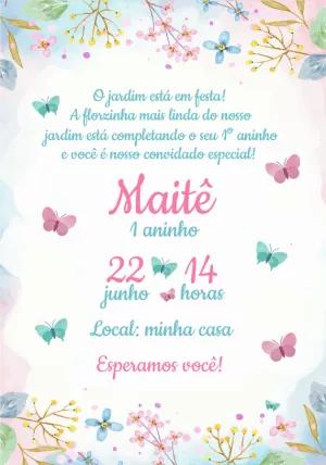 Convite de Aniversário Jardim das Borboletas Editável Online