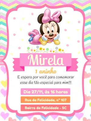 Convite Aniversário Minnie Baby Rosa para Editar Online