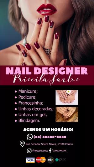Cartão de Visita Nail Designer Manicure para Editar Online