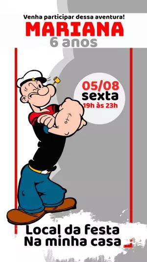 Convite de Aniversário Popeye para Editar Online