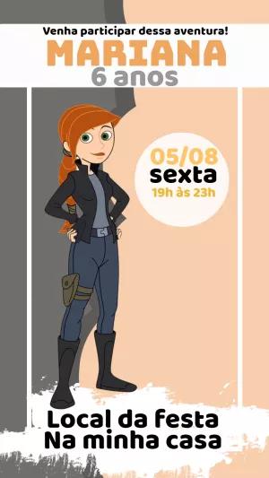 Convite Aniversário Kim Possible para Editar Online