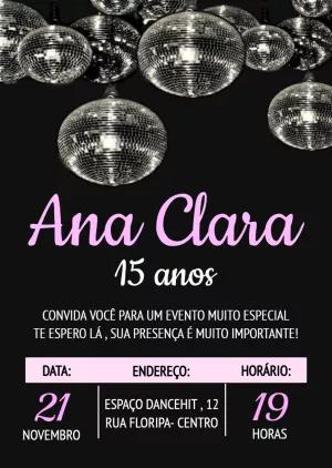 Convite Aniversário 15 Anos Discoteca para Editar Online