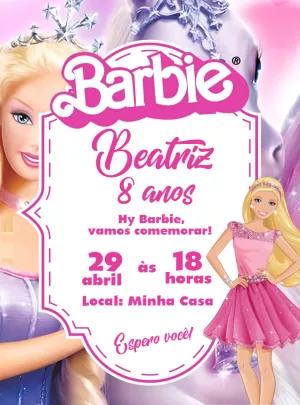 Convite de Aniversário Barbie Editável para Imprimir
