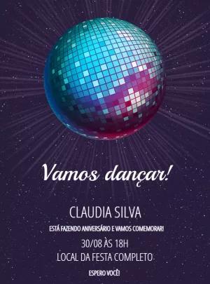 Convite Aniversário Disco Danceteria para Editar Online