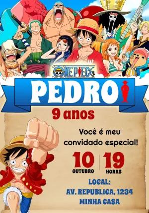 Convite Aniversário One Piece com Personagens para Editar Online