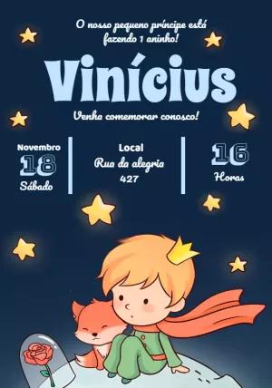Convite Aniversário Pequeno Príncipe com Estrelas para Editar