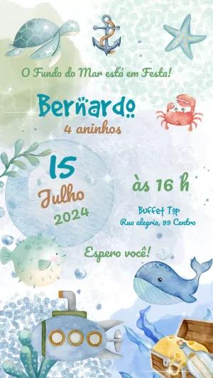 Convite Aniversário Fundo do Mar Aquarela para Editar Online