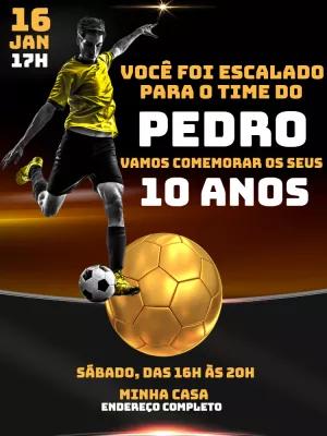 Convite de Aniversário Futebol Dourado para Editar Online