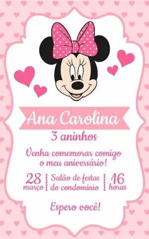 Convite de Aniversário Minnie Mouse Rosa para Editar Online