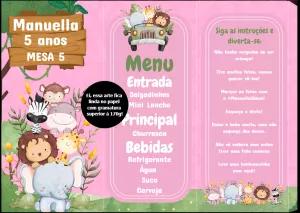 Menu de Mesa Aniversário Safari Rosa para Editar Online