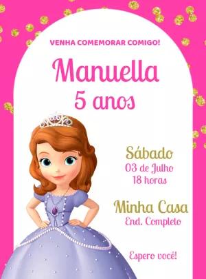 Convite Aniversário Princesa Sofia para Editar Online