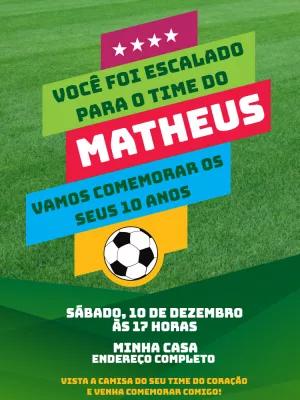 Convite Aniversário Futebol com Tema de Campo para Editar