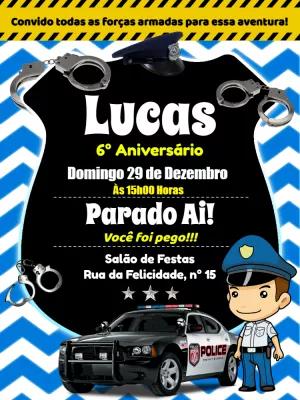 Convite de Aniversário Polícia para Editar e Personalizar