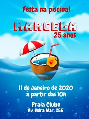 Convite Aniversário Festa na Piscina Tropical para Editar Online