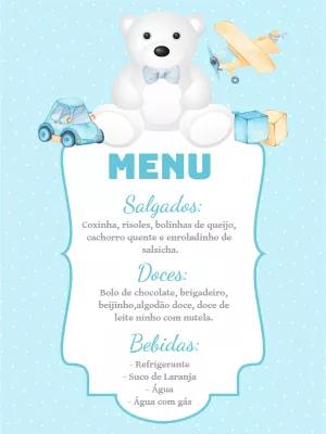 Menu de Aniversário Ursinho para Editar Online