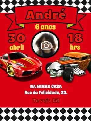 Convite Aniversário Hot Wheels com Foto para Editar Online