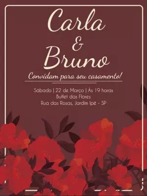 Convite de Casamento Floral com Rosas Vermelhas para Editar